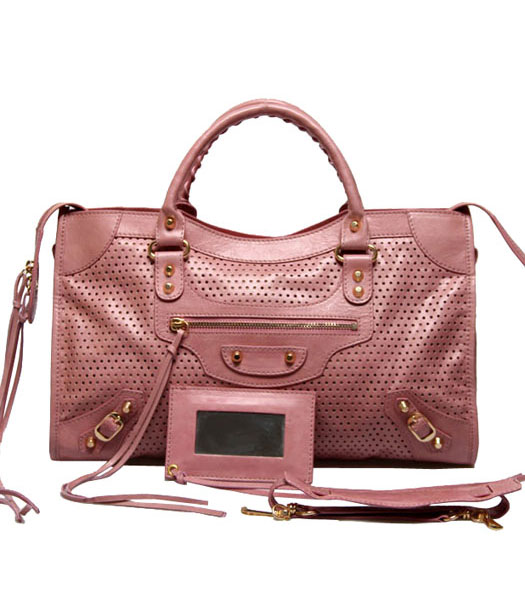 Balenciaga borsa in pelle rosa con olio Golden nails